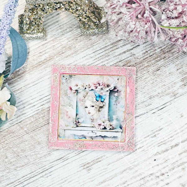 Miniature Victorian Woman No.3-1 Pink Wood Frame Dollhouse Wall Decor 1:12 Scale