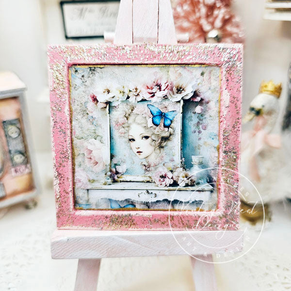 Miniature Victorian Woman No.3-1 Pink Wood Frame Dollhouse Wall Decor 1:12 Scale