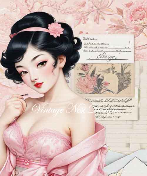 Digital Print Asian Woman No.2 Illustration Scrapbooking Instant Download