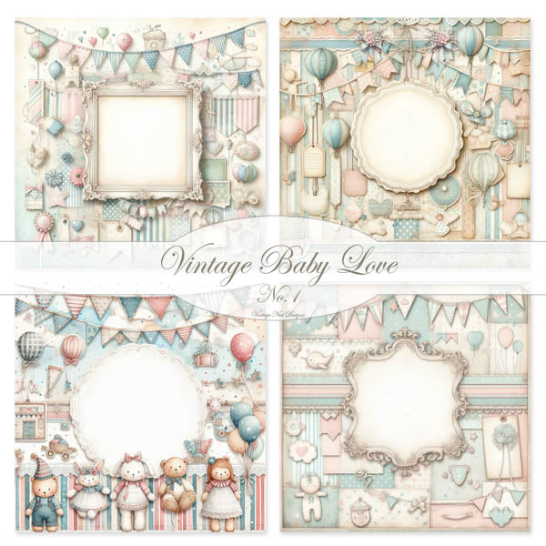 Impressions numériques Pages bébé amour vintage N°1 Illustration Téléchargement instantané