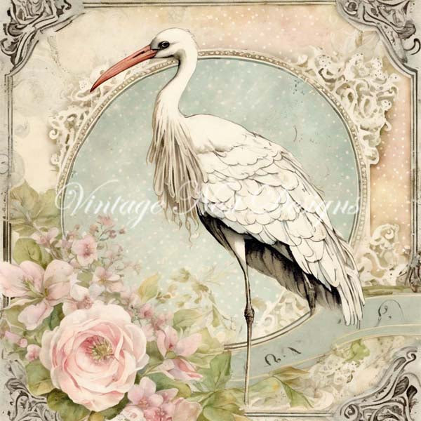 Digital Prints Vintage Storks No.1 Illustration Instant Download