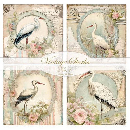 Digital Prints Vintage Storks No.1 Illustration Instant Download