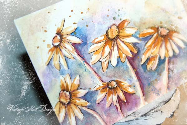Digital Print Cone Flowers No.1 ACEO Watercolor Painting Instant Download