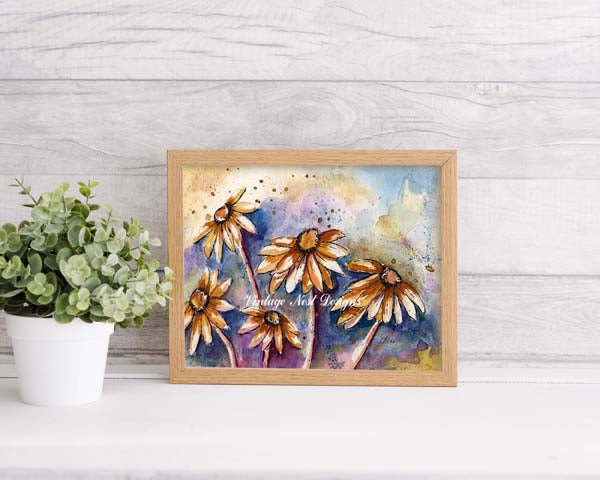 Digital Print Cone Flowers No.1 ACEO Watercolor Painting Instant Download