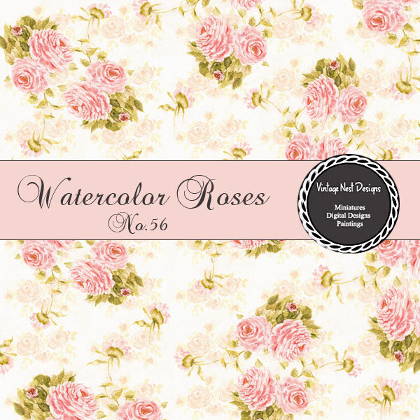 Watercolor Roses No.56:1 Digital Prints Illustration Scrapbooking