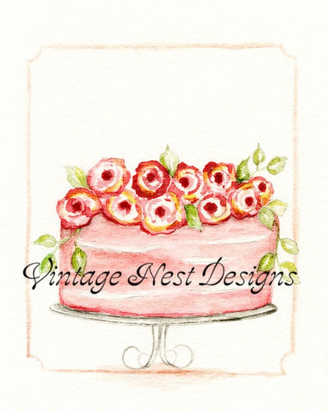 Digital Print Cake No.4 Watercolor Painting Instant Download