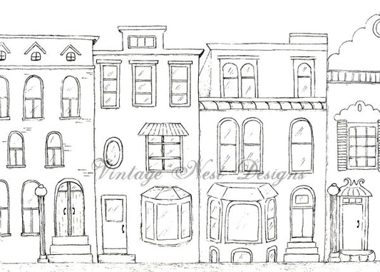 Digital Print Whimsy Town No.2 Pen & Ink Drawing Instant Download