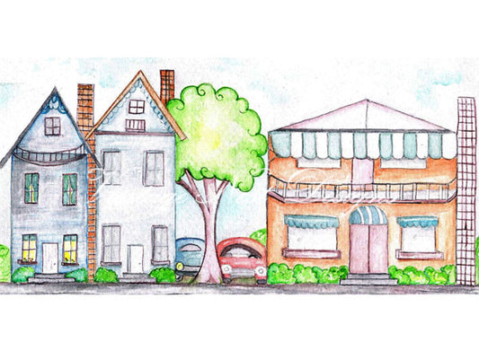 Digital Print Whimzy Town No.1 ACEO Watercolor Painting Instant Download