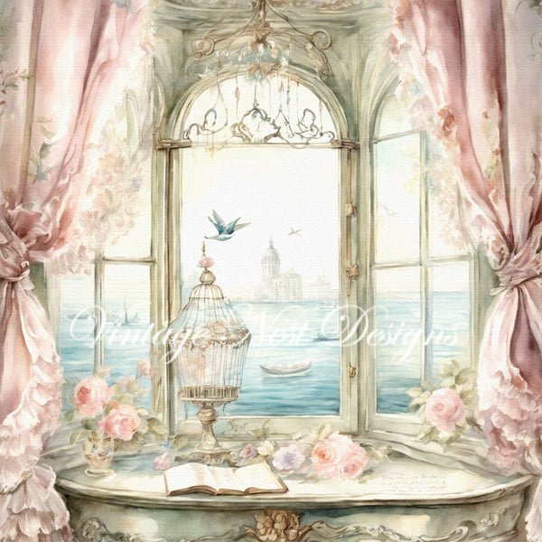 Digital Print Window Scene No.2 Illustration Instant Download
