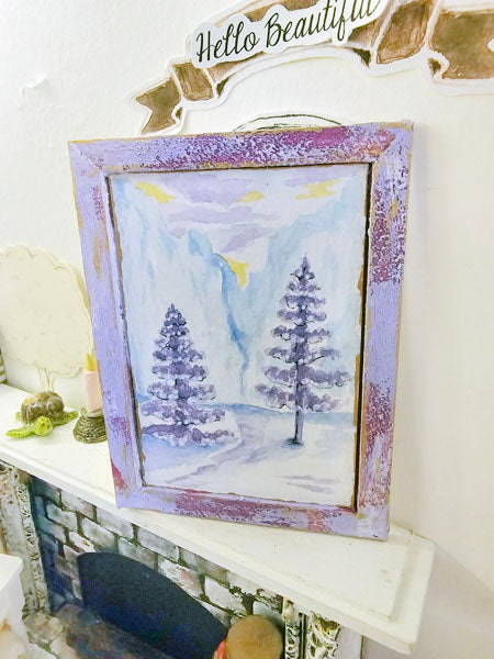Miniature Winter Lavender Trees No.1:1 Handmade for Dollhouse Wooden Framed Original Art