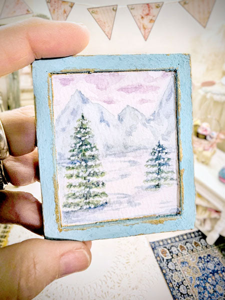 Miniature Winter Winter Scene No.7-1 Handmade for Dollhouse Wooden Framed Original Art