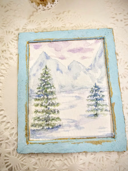 Miniature Winter Winter Scene No.7-1 Handmade for Dollhouse Wooden Framed Original Art