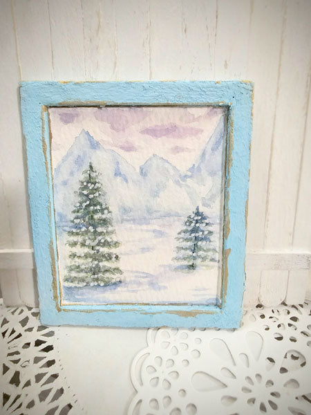 Miniature Winter Winter Scene No.7-1 Handmade for Dollhouse Wooden Framed Original Art