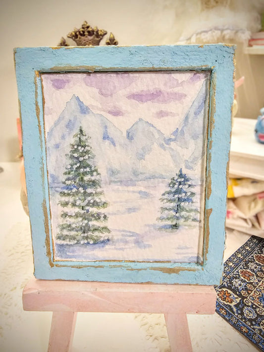 Miniature Winter Winter Scene No.7-1 Handmade for Dollhouse Wooden Framed Original Art