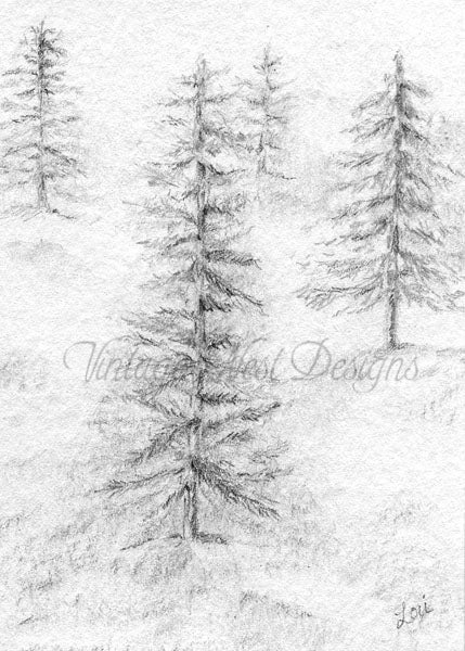 Impression Numérique Forêts Dessin au Crayon n°1 Téléchargement Instantané