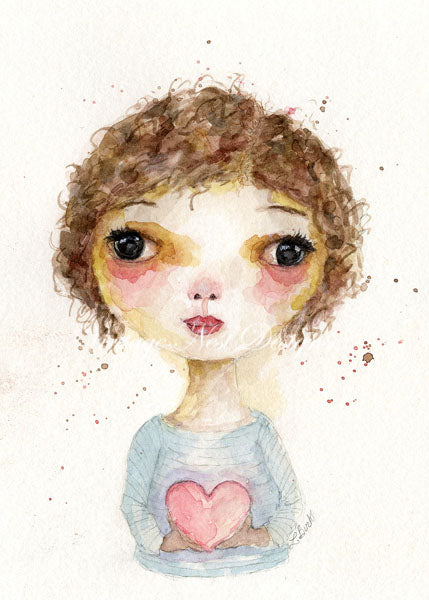 Digital Print Valentine Girl No.3 Watercolor Instant Download