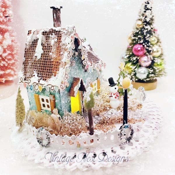 Christmas Putz Glitter Holiday House No.26 Handmade Miniature image 5