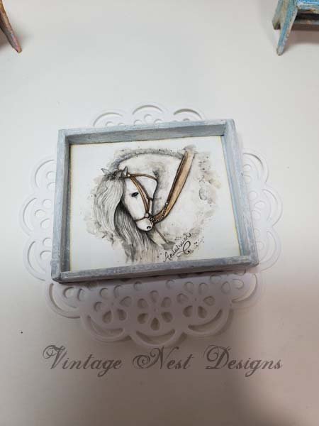 Andalusian Horse No.1:4 Dollhouse Miniature Handmade Framed Art image 2
