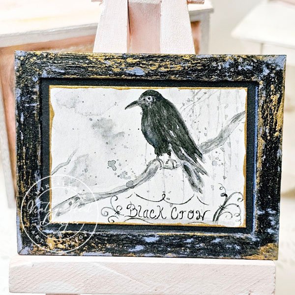 Black Crow No.1:3 Dollhouse Miniature Handmade Wooden Framed Art image 5