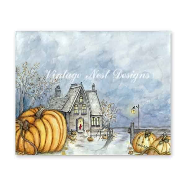 Halloween Pumpkins No.2 Digital Print Watercolor Painting image 1