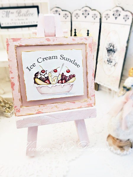 Banana Split No.1:6 Dollhouse Miniature Handmade Wooden Framed Art image 3