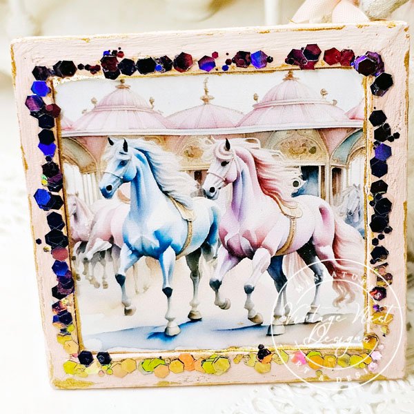 Carousel Horses No.1:1 Dollhouse Miniature Handmade Wooden Framed Art image 2