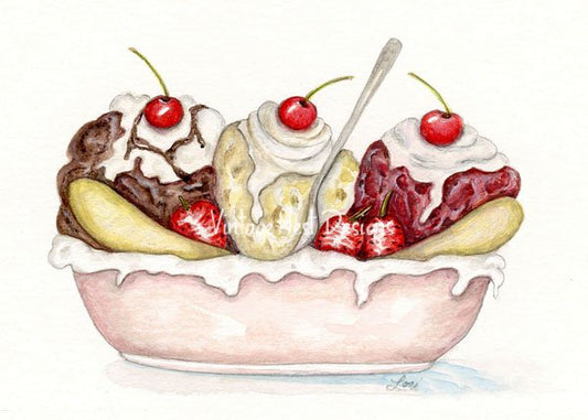 Banana Split Sundae No.1 Digital Prints Watercolor Painting image 0
