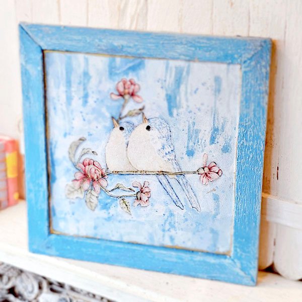 Two Tweets No.1:2 Dollhouse Miniature Handmade Wooden Framed Art image 2