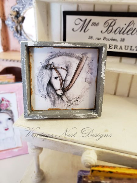 Andalusian Horse No.1:2 Dollhouse Miniature Handmade Wooden Framed Art image 5