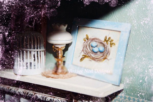 Bird Nest Art No.8:1 Dollhouse Miniature Handmade Framed image 2