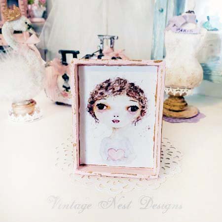 Valentine Girl No.3:1 Dollhouse Miniature Handmade Framed Wooden Art image 0