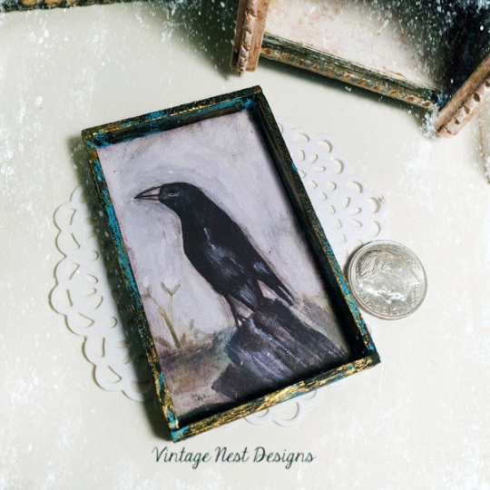 Old Crow No.1:1 Dollhouse Miniature Handmade Framed Art image 3
