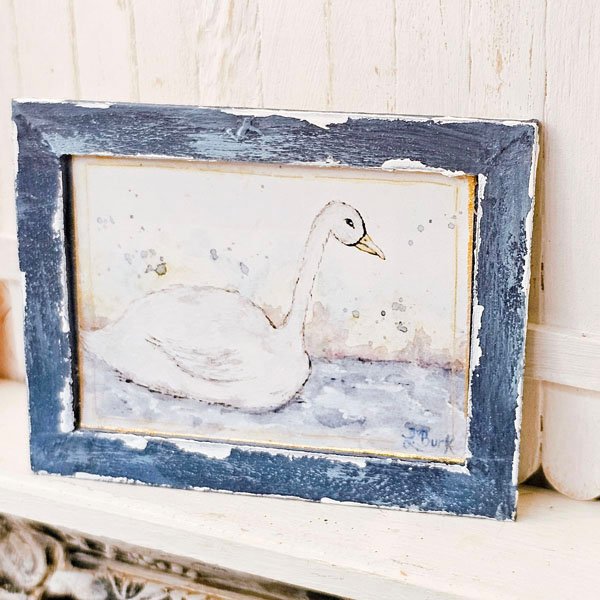 Swan No.2:2 Dollhouse Miniature Handmade Wooden Framed Art image 2