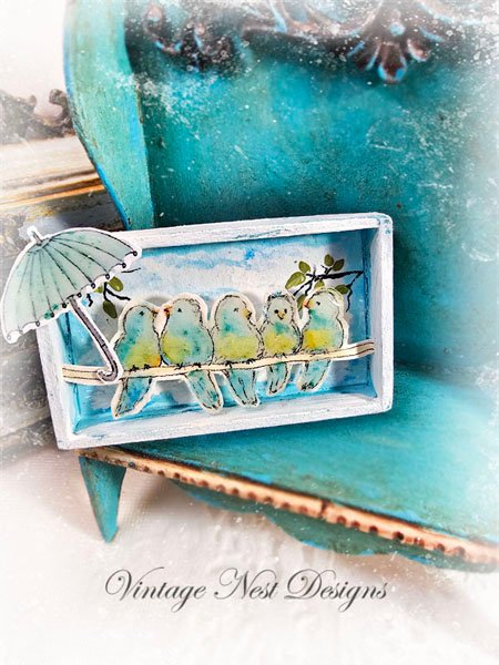 Birds on a Wire No.1:2 Dollhouse Miniature Handmade Wooden Framed Art image 4
