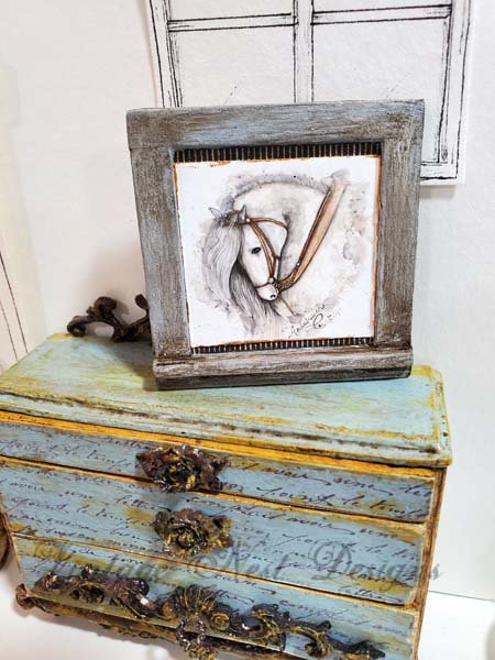 Andalusian Horse No.1:3 Dollhouse Miniature Handmade Framed Art image 1