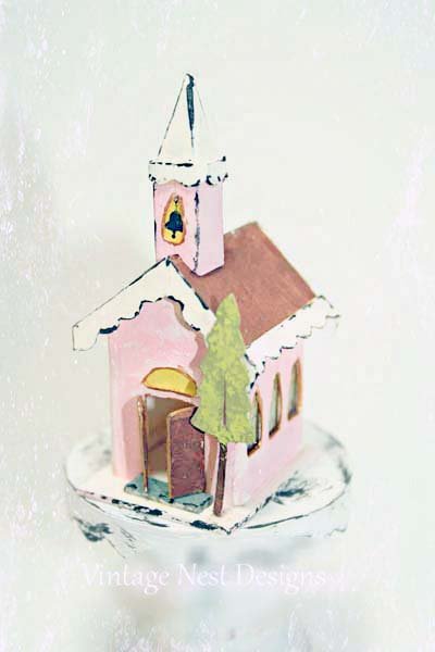 Pink Putz Church No.3 Handmade Miniature image 1