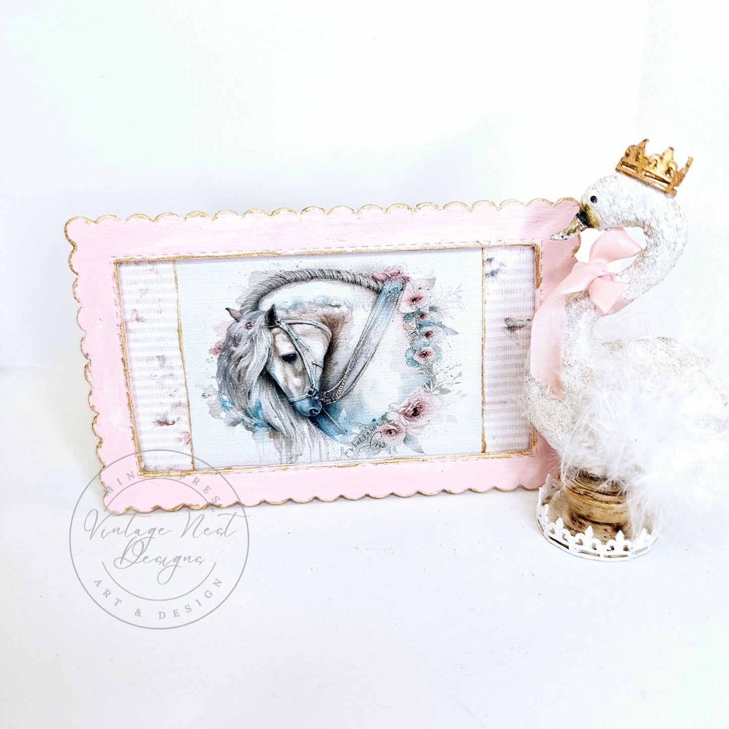 Andalusian Horse No.1:8 Dollhouse Miniature Handmade Wooden Framed Art image 1