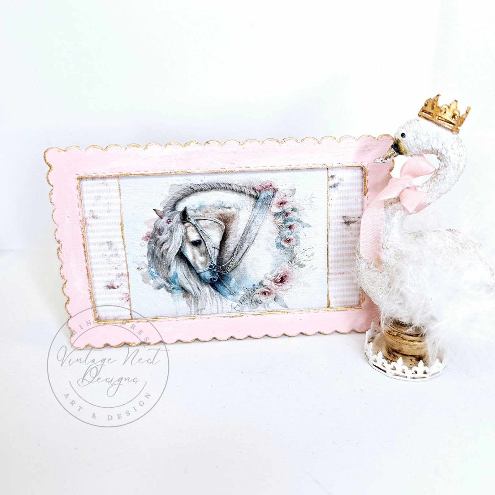 Andalusian Horse No.1:8 Dollhouse Miniature Handmade Wooden Framed Art image 1