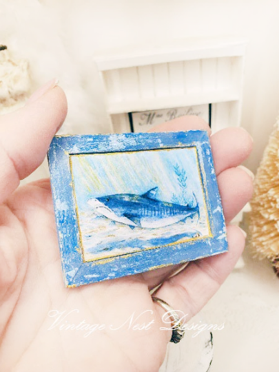 Shark No.1:2 Dollhouse Miniature Handmade Wooden Framed Art image 3