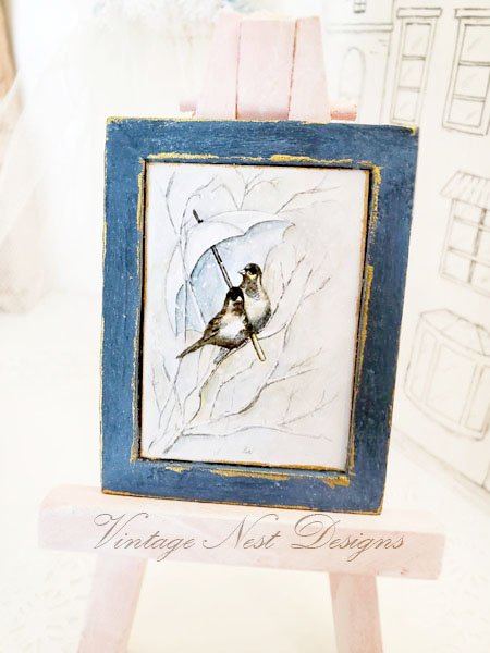 Winter Snow Birds No.1:2 Dollhouse Miniature Handmade Wooden Framed Art image 4