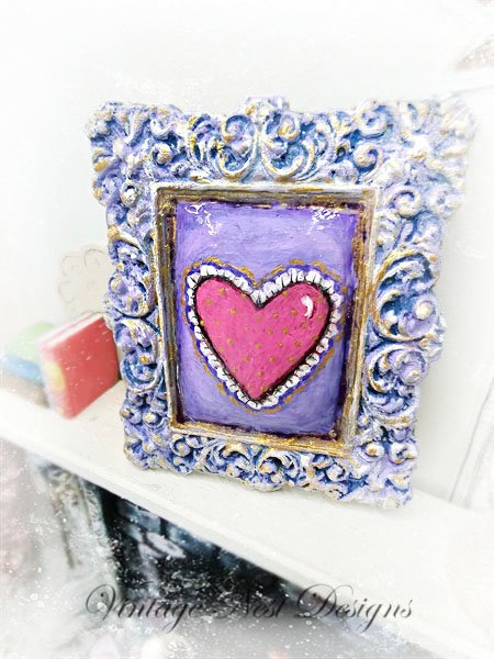 Valentine Lace Heart No.2 Dollhouse Miniature Handmade Framed Art image 2