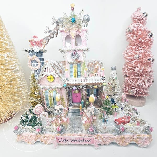Miniature Christmas Victorian Mansion No.3 Putz Glitter Holiday Handmade One of a Kind image 12
