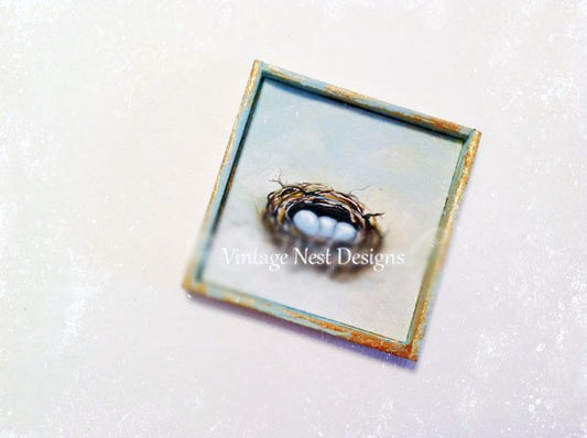 Bird Nest No.10:1 Dollhouse Miniature Handmade Wooden Framed Art image 0
