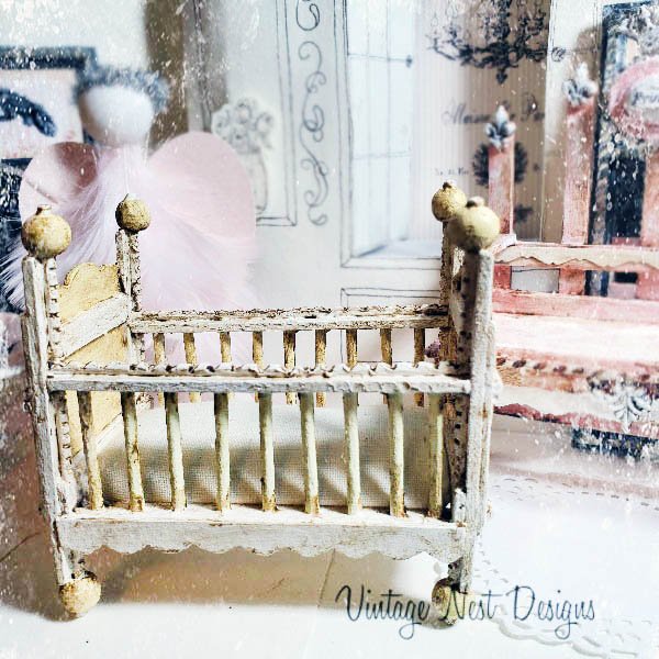 Baby Antique Style Crib No.4 Handmade Dollhouse Miniature image 3