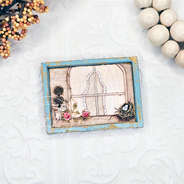 Bird Nest Topiary No.1:2 Dollhouse Miniature Handmade Wooden Framed Art image 5