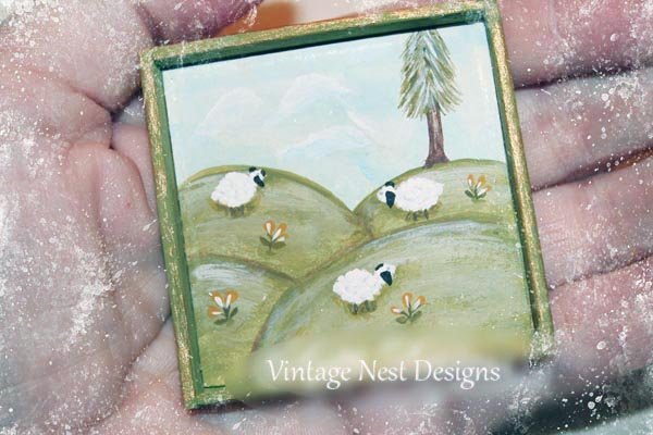 Sheep No.1:1 Dollhouse Miniature Handmade Wooden Framed Art image 1