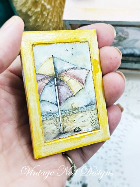 Summer Sunset No.1:1 Dollhouse Miniature Handmade Wooden Framed Art image 3