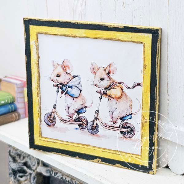 Nursery Mice No.1:2 Dollhouse Miniature Handmade Wooden Framed Art image 4