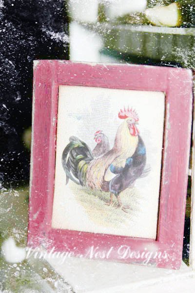 Rooster No.2:3 Dollhouse Miniature Handmade Wooden Framed Art image 0