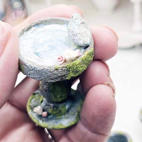 Mossy Bird Bath No.6 Dollhouse Miniature Handmade image 4